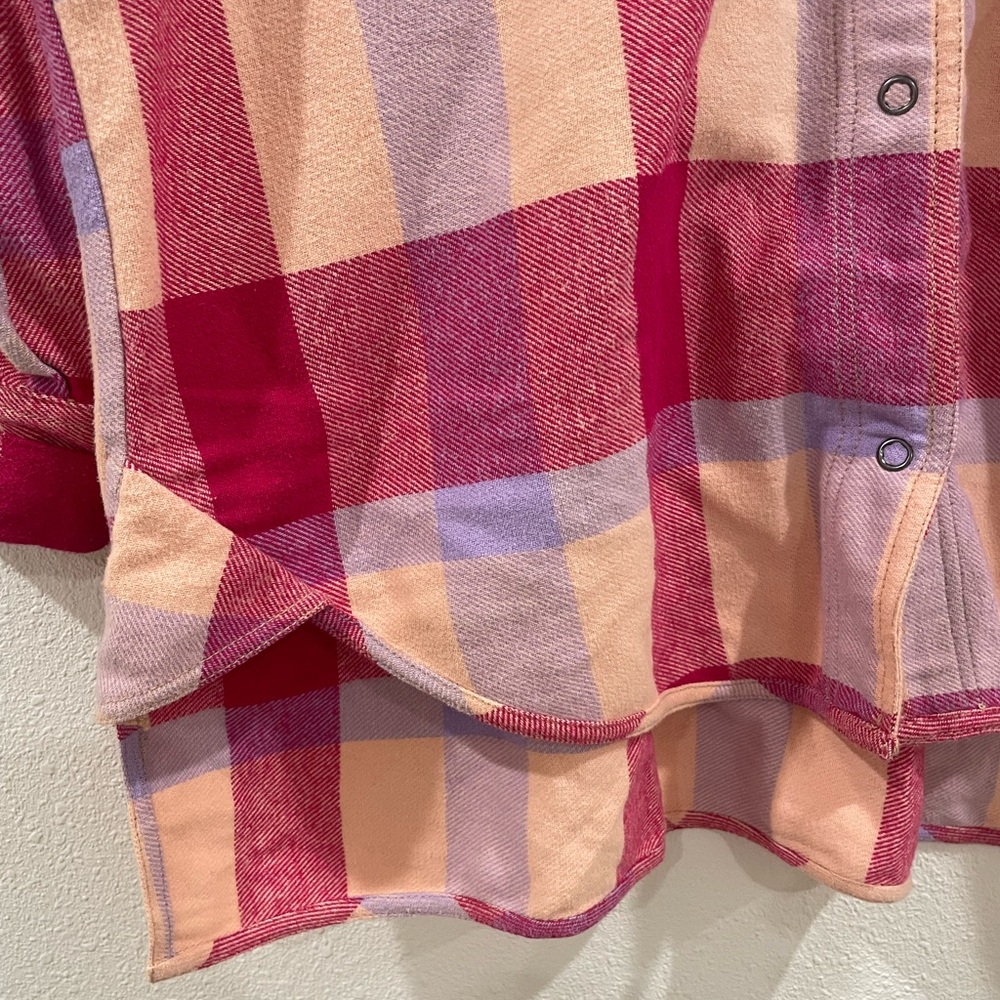 Free People We The Free Izzie Button Up Oversized Shirt Pink Plaid Medium - Picture 8 of 12